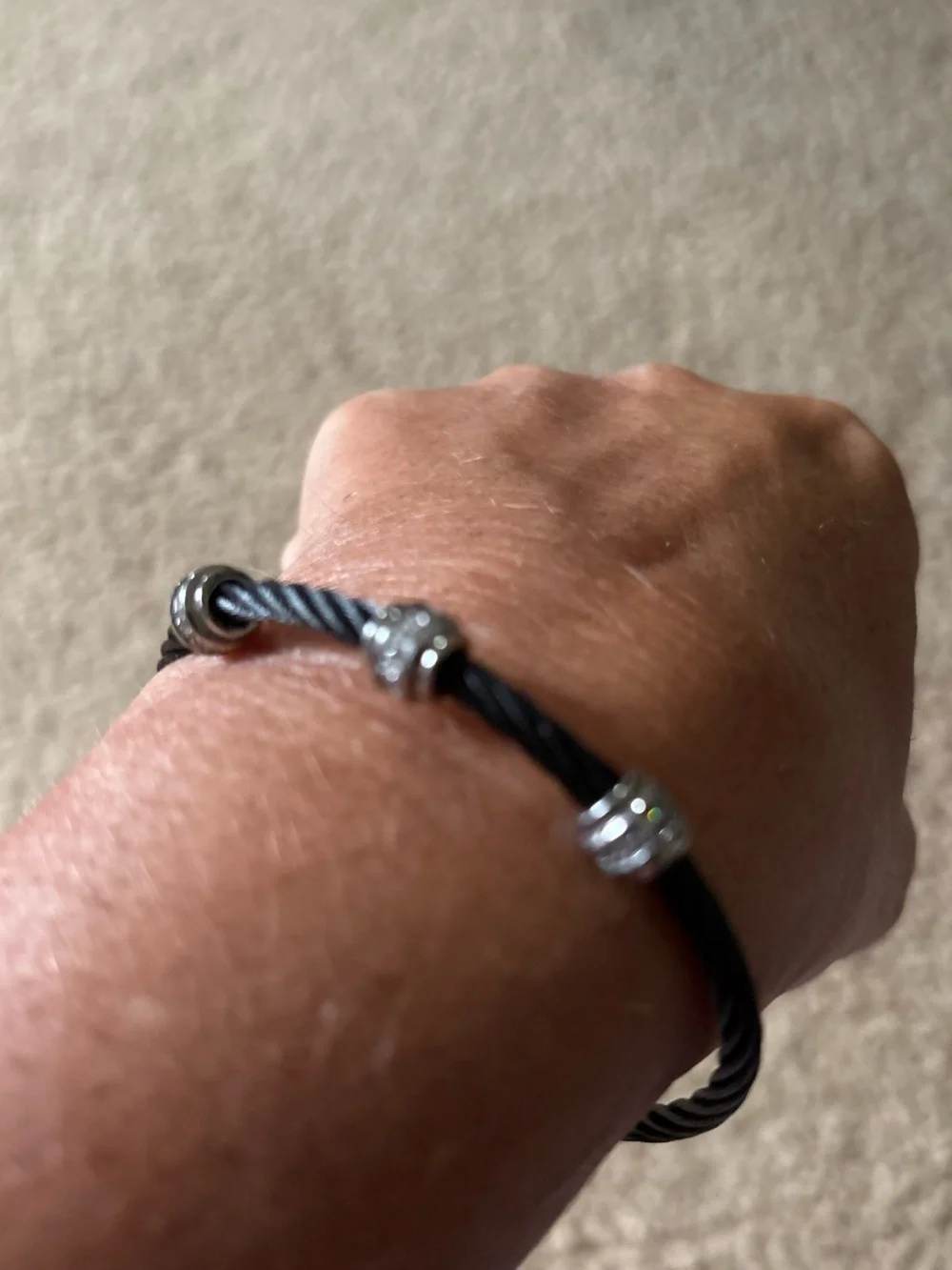 Black Twisted Cable Bracelet with Silver Diamondique Accents Sz 7-7.5